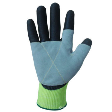 10g Hppe Liner Cow Split Leather Palm PU Coated Work Glove